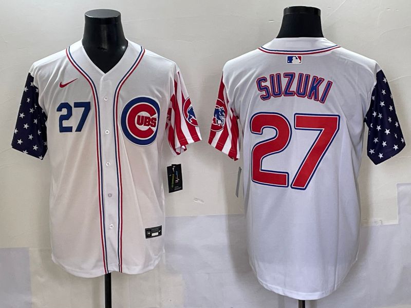 Men 2025 Chicago Cubs #27 Suzuki White a generation of national flags Joint Name Nike MLB Jersey style 2